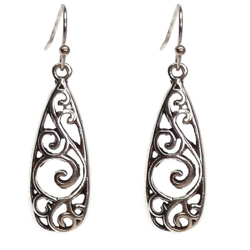 Fashion Jewelry OS antique silver BOHO hollow swirl lightweight dangle earrings